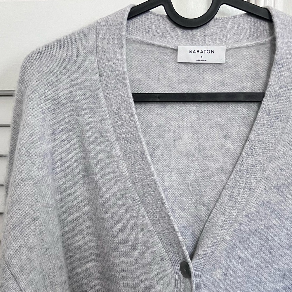 Aritzia Babaton hip length cardigan wool-cashmere blend, size Small, color grey